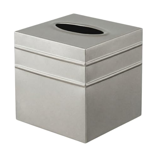 Monarch Abode Tissue Box Cover Square – Handcrafted Border Embossed Pewter Metal Tissue Holder Box for Bathroom Accessory, Aesthetic Decorative Facial Napkin Cube for Modern Home Decor - color: Pewter