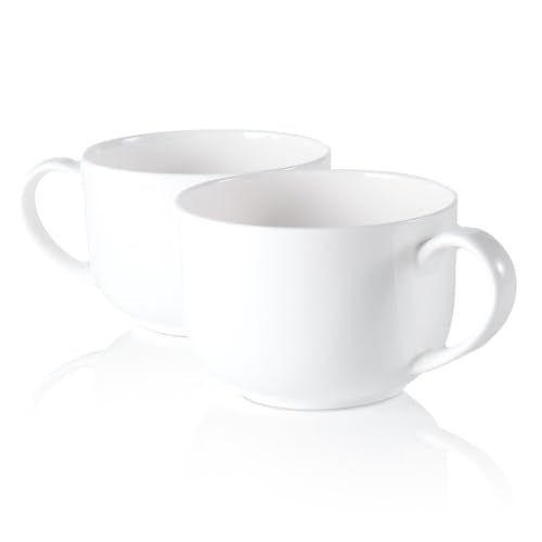 Large Soup Mugs with Handles Set of 2,25 oz Fine Bone China | Coffee Mugs,Microwave Safe White Soup Cups and Oatmeal Bowls for Coffee, Tea, Cereal, Housewarming Wedding Gift - color: 2 Pcs Blank