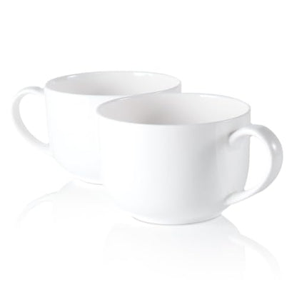 Large Soup Mugs with Handles Set of 2,25 oz Fine Bone China | Coffee Mugs,Microwave Safe White Soup Cups and Oatmeal Bowls for Coffee, Tea, Cereal, Housewarming Wedding Gift - color: 2 Pcs Blank