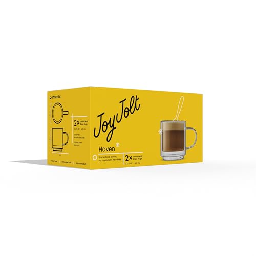 JoyJolt Haven Stackable Double Wall Glass Mugs, Set of 2 (13.5oz) Insulated Coffee Cups, Double Wall Glass Coffee Cups, Tea Cups, Latte Cups, Cappuccino Cups, Clear mugs set of 2 - style: Clear Mugs