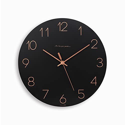 mooas Flatwood Wall Clock (Black),12" Non-Ticking Sweep Movement | Decorative Modern Battery Operated Decorative Wall Clock for Home Living Room Kitchen Bedroom Office School Cafe Hotel - color: Black