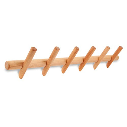 KYSMOTIC Modern Wood Coat and Hat Rack - Wall Mounted - 6 Peg Hooks - Stylish, Natural, Smooth - color: Natural, size: 6 Hooks
