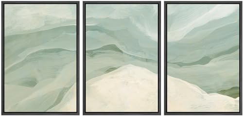 MUDECOR Framed Wall Art Print Set Pastel Waves Blue and White Tones Illustrations Modern Art Boho Decorative Colorful Chic for Living Room, Bedroom, Office - 16"x24"x3 Black - color: Abs07-2405-yuk11, size: 16"x24"x3 Panels Black