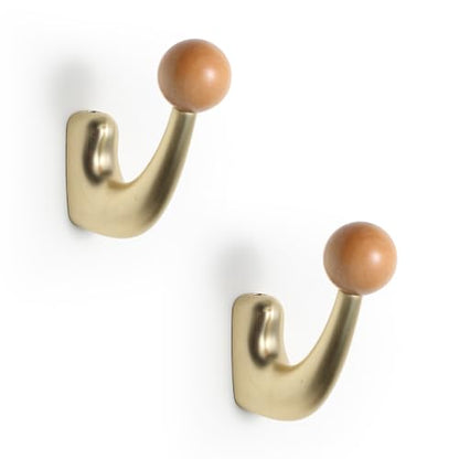 wall-Mounted Light Luxury Coat Hooks, Used for Hanging Coats, Hats, Scarves and Towels, Suitable for Entrance Halls, bathrooms and bedrooms (2, 7110Copper Wire Drawing + Beech Wood) - color: 7110Copper wire drawing + beech wood