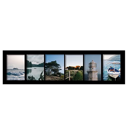 Adeco Decorative Handcrafted Wood Wall Hanging Collage Picture Frame with 6-5 x 7 Inch Openings - color: Black
