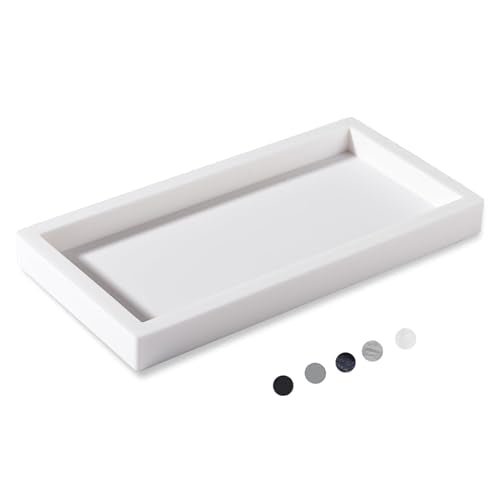 Silicone Bathroom Vanity Tray Dish Soap Holder Sink Organizer, White | Small, Thickened Silicone, Easy to Clean, Waterproof, Non-Slip, for Countertop, Kitchen, Bedroom, Dresser - color: White, size: 7.9" x 4.0"