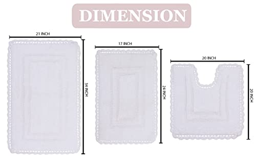 Home Weavers Casual Elegance Reversible Bathmat 100% Cotton Bathroom Rugs Set, Washable Rug, Extra Soft and Absorbent bath Rug, Kitchen Mat, Bath Mat Set, Non Slip Mat, 3 Piece Set with Contour, White - color: White, size: 1'9" x 2'10" (Rectangle, Contour