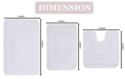 Home Weavers Casual Elegance Reversible Bathmat 100% Cotton Bathroom Rugs Set, Washable Rug, Extra Soft and Absorbent bath Rug, Kitchen Mat, Bath Mat Set, Non Slip Mat, 3 Piece Set with Contour, White - color: White, size: 1'9" x 2'10" (Rectangle, Contour