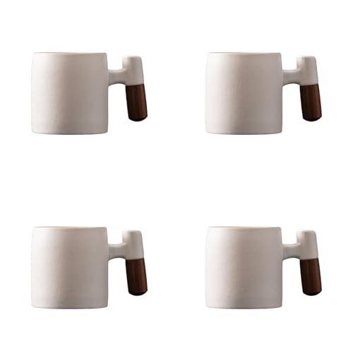 2-Oz Ceramic Espresso Cups with Wood Handle, 2/4-Piece Set for Coffee, Tea, Latte - Dishwasher Safe, Multi-Color & Wood Styles, Gift & Café Use (white, Wooden Handle4) - color: White, size: Wooden Handle4