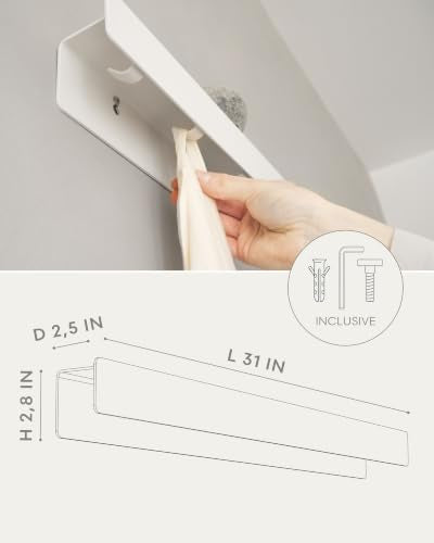 Kazai. Coat Rack Wall Mount 'Kian' | Modern Coat Rack with Hidden Hooks and Shelf | Designer Metal Wall Mounted Clothes Hook | Heavy Duty Entryway Wall Hanger | White - size: 8 Hooks