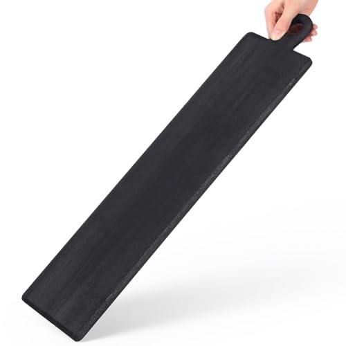 1 Pcs Acacia Wood Cutting Board with Handle 23.8 x 5.5'' Rectangular Shaped Charcuterie Chopping Board for Pizza Cheese Meat Decorative Black Wooden Serving Tray for Kitchen and Dining Room - color: Black, size: 24"L x 5.7"W