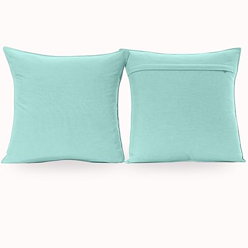 NiNi ALL Outdoor Waterproof Throw Pillow Covers Set of 2 Decorative Farmhouse Garden Pillowcase Solid Cushion Cases for Patio Tent Couch 18x18 inch Lake Blue | Faux Linen Decorative Solid Throw Pillow Covers Farmhouse for Garden Furniture Tent Balcony Cou