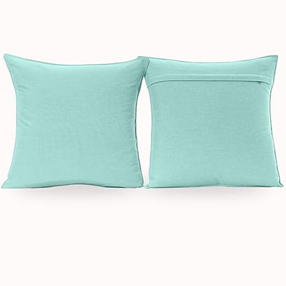 NiNi ALL Outdoor Waterproof Throw Pillow Covers Set of 2 Decorative Farmhouse Garden Pillowcase Solid Cushion Cases for Patio Tent Couch 18x18 inch Lake Blue | Faux Linen Decorative Solid Throw Pillow Covers Farmhouse for Garden Furniture Tent Balcony Cou