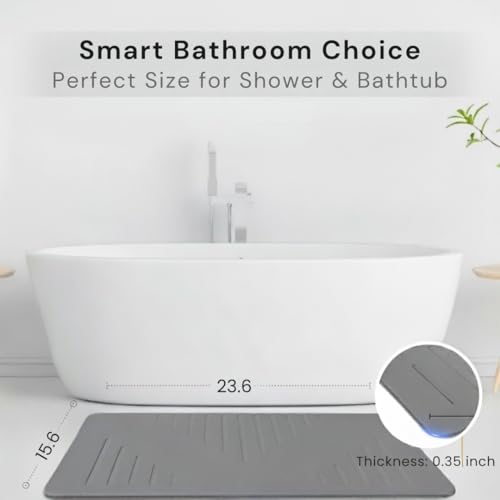 MODHAUS Diatomite Stone Bath Mat, Fast Drying Natural Bathroom Mat, Eco Friendly Non Slip Super Absorbent Bathroom Floor Mat, Easy Clean Stone Bath Mats for Bathroom (23.6" x 15.6”) (Dark Gray) - color: Dark Gray