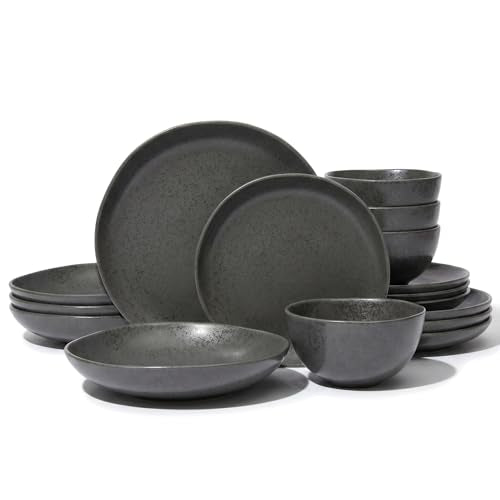 Stoneware Dinnerware Set, 16 Piece, 4 Place Settings, Made in Portugal, Charcoal - color: Charcoal Gray