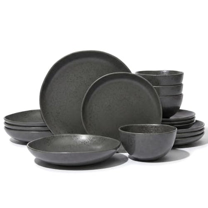 Stoneware Dinnerware Set, 16 Piece, 4 Place Settings, Made in Portugal, Charcoal - color: Charcoal Gray