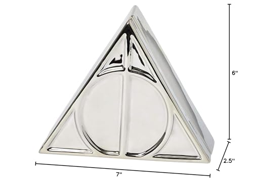 Harry Potter Deathly Hallows Silver Trinket Box - Ceramic Deathly Hallows Symbol Design with Lid - Great Gift for Any Fan - 12 oz