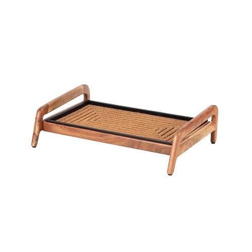 Anji Mountain Heavy Duty Waterproof Wooden Shoe Storage Mat Organizer/Boot Storage Tray Multi Use for Entryway with Coir, Tan Rectangle Embossed Insert, 1 Tier, Fits 2 Pair (26.5" Wide) - color: Tan Rectangle Embossed, size: 1 Tier, Fits 2 Pair