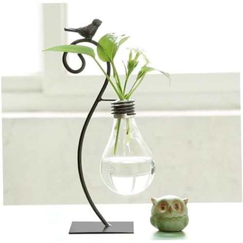 Hydroponic Vase, Retro Tabletop Plant Propagation with Metal Holder, Air Planter Plastic Bulb Vase for Home Garden Office Decoration