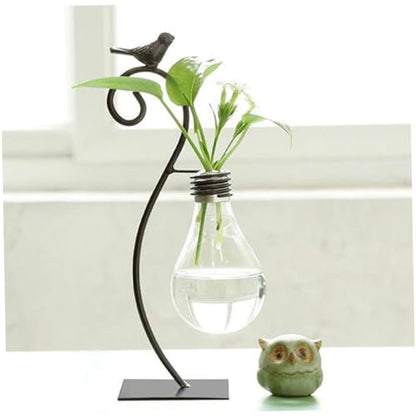 Hydroponic Vase, Retro Tabletop Plant Propagation with Metal Holder, Air Planter Plastic Bulb Vase for Home Garden Office Decoration