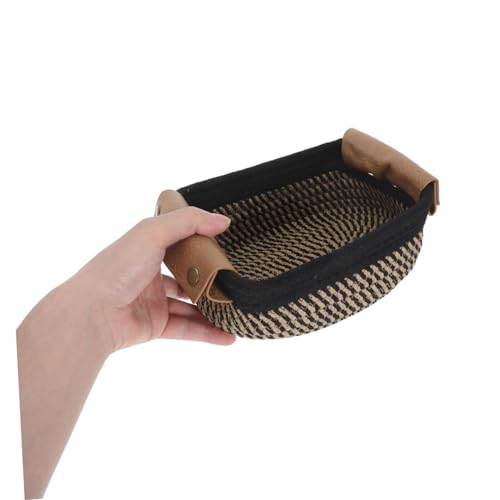 ULTECHNOVO Woven Cotton Rope Storage Basket Set Small Nesting Organizer Bins with Pu Handles 5pcs for and Craft Supplies for Nursery, Bedroom, Bathroom Shelf