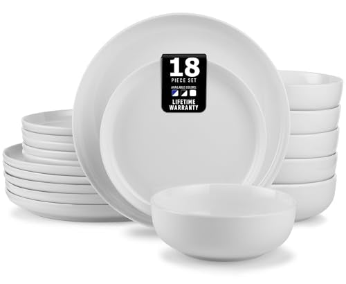 Zulay Kitchen Nova Porcelain Dinnerware Set, Service For 6 - Chip & Scratch Resistant White Plates And Bowls Sets - Microwave & Dishwasher Safe - White - color: White, size: Service for 6