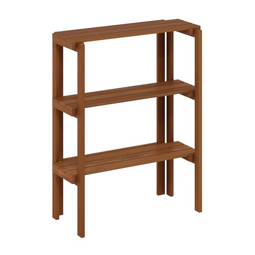 Furinno TIOMAN Plant Shelf, 3-Tier Plant Stand, Display Shelf, for Multiple Plants, Plants Pot, Easy Toolless Assembly, Patio, Balcony, Garden, Natural