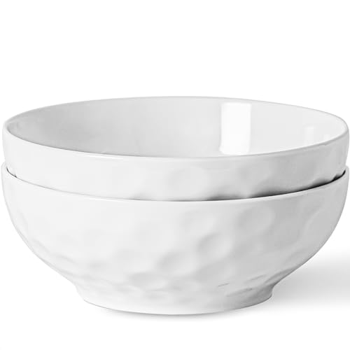 HOMBENE 8 Inch Pasta and Salad Bowls, Serving and Soup Bowl Set, Microwave Safe Ceramic Plates, Set of 2, White - color: White, size: 8 IN