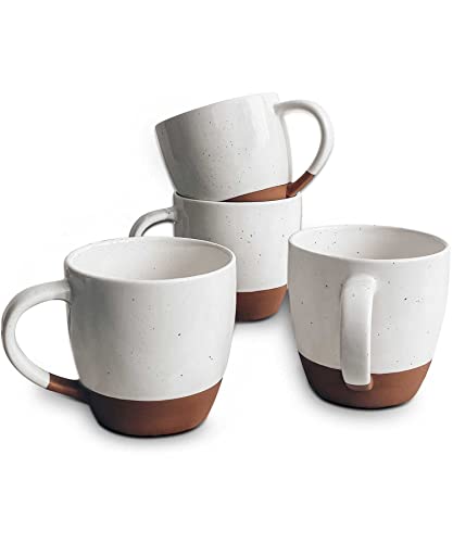 Mora Ceramic Large Latte Mug Set of 4, 16oz - Microwavable, Porcelain Coffee Cups With Big Handle - Modern, Boho, Unique Style For Any Kitchen. Microwave Safe Stoneware - Vanilla White - color: Vanilla White