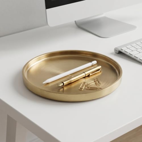 Kichvoe 2pcs Small Gold Key Holder Bowl for Entryway Table, Stainless Steel Ring Holder Tray with Dedicated Sections for Keys and Jewelry, Polished Surface, Minimalist Modern Decorative