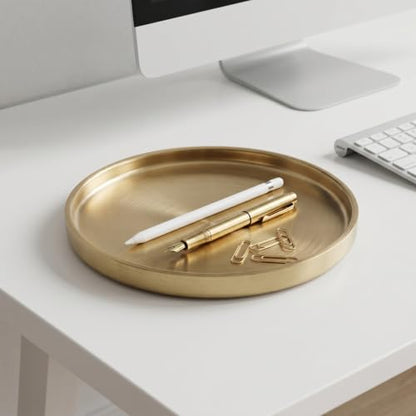 Kichvoe 2pcs Small Gold Key Holder Bowl for Entryway Table, Stainless Steel Ring Holder Tray with Dedicated Sections for Keys and Jewelry, Polished Surface, Minimalist Modern Decorative