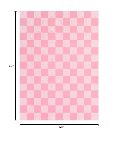 GarveeHome Checkered Pink 5x7 Washable Girls Rug Bedroom Dinning Room | Pink and White Area Rug for Nursery Girl Room Living Room Low-Pile Non-Slip Soft Stain Resistant Geometric Rugs TPE Backing - color: Blush Pink, size: 5' x 7' (Rectangular)