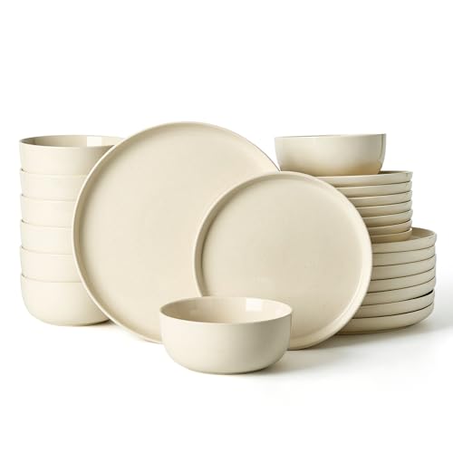 Famiware Milkyway 24-Piece Stoneware Dinnerware Set, Almond Milk | Plates and Bowls for 8, Dish Set for Everyday & Formal Dining, Microwave & Dishwasher Safe, Chip & Scratch Resistant - color: Almond Milk, size: Service for 8 (Standard Dinner Set)