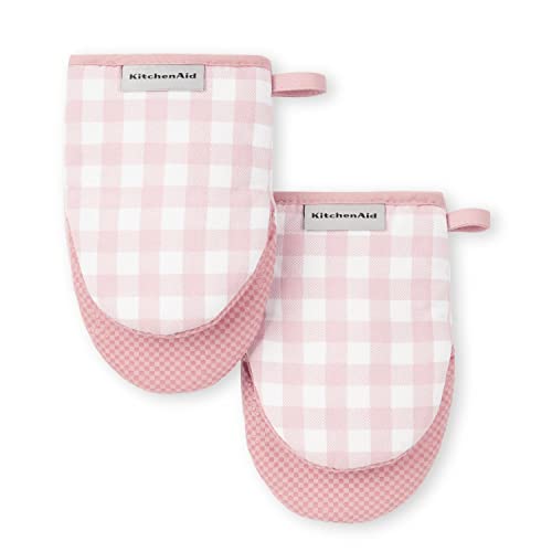 KitchenAid Gingham Mini Oven Mitt 2-Pack Set, Dried Rose, 5.5"x8" - color: Dried Rose