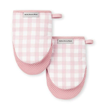 KitchenAid Gingham Mini Oven Mitt 2-Pack Set, Dried Rose, 5.5"x8" - color: Dried Rose