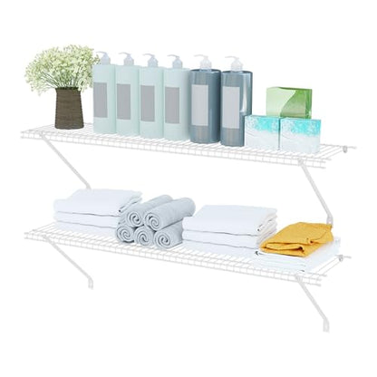 PROWORX Closet Shelves Wall Mounted, 2 Pack 4 ft x 12 in White Wire Shelving Kit, Metal Wall Shelf Organizer for Home, Pantry, Laundry Room Storage