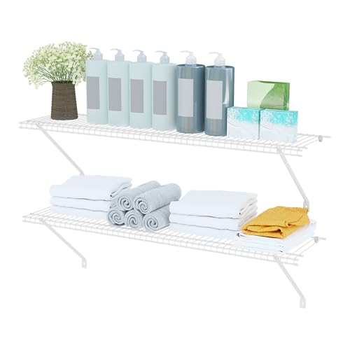 PROWORX Closet Shelves Wall Mounted, 2 Pack 4 ft x 12 in White Wire Shelving Kit, Metal Wall Shelf Organizer for Home, Pantry, Laundry Room Storage