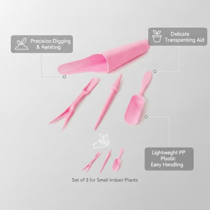 Indoor Plant Enthusiasts Mini Garden Tool Set, 3-Piece Precision Kit for Small Pots and Decorative Containers, Lightweight PP Plastic