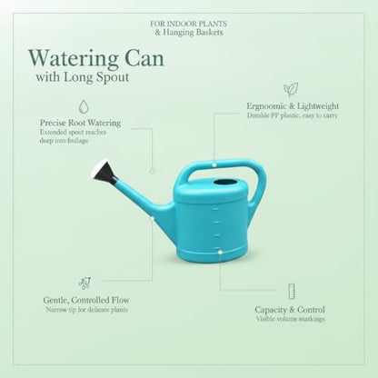 Long Spout Watering Can for Indoor Plants, Lightweight Blue PP Plastic with Narrow Tip for Precise Pouring - size: 14.17 x 3.54 x 11.02 in