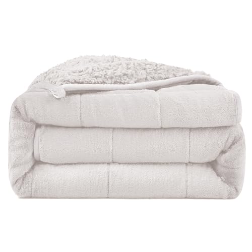 Ultra-Soft Weighted Blanket for Adults(15 lbs, 60” x 80” Queen Size) | Plaid Sherpa Fleece Reversible Heavy Blanket with Glass Beads, Perfect for 140-190 lbs, Machine Washable, Cream - color: Plaid Cream, size: 60" x 80" 15lbs