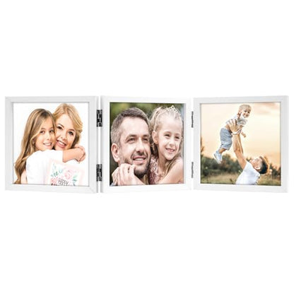 WUTL 3 Picture Frame Triple Collage 5x5 Frames with Real Glass White | Trifold Photo Frame, Hinged Foldable, Crystal Clear Real Glass - color: White, size: 5x5