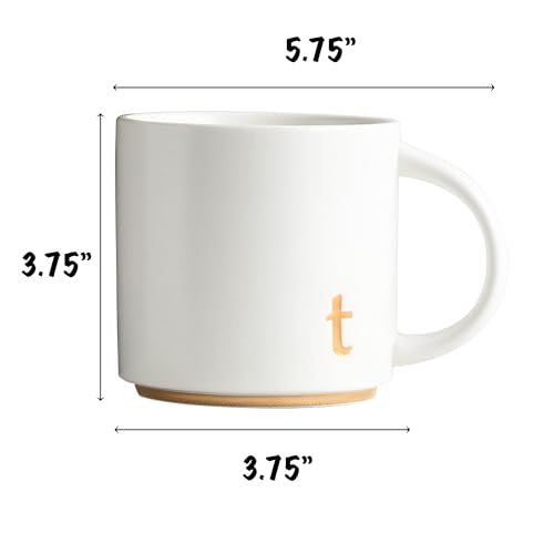 COLLECTIVE HOME Ceramic Coffee Mug, 15 oz Monogram Cup with Gift Box(t) | Dishwasher Safe, Engraved Gold Letter , Personalized Housewarming Birthday Present, Christmas Thanksgiving Mothers Day Gifts - color: gold-t
