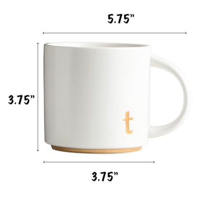 COLLECTIVE HOME Ceramic Coffee Mug, 15 oz Monogram Cup with Gift Box(t) | Dishwasher Safe, Engraved Gold Letter , Personalized Housewarming Birthday Present, Christmas Thanksgiving Mothers Day Gifts - color: gold-t