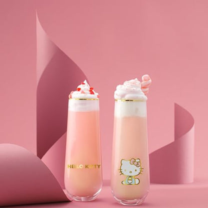 JoyJolt Hello Kitty Stay Gold Stemless Flutes, 9.4oz Drinking Glasses Set of 4, Sanrio Highball Glasses, Kawaii Hello Kitty Kitchen Glass Set Ideal for Water Juice Smoothies, Skinny Tall Glasses - style: Hello Kitty