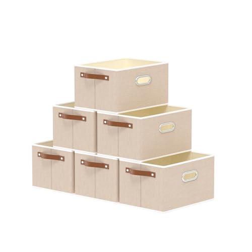 Yawinhe Fabric Storage Baskets, Foldable Closet Organizer for Shelves, Large Boxes with 3 Handles, Canvas Bins for Clothes, Beige 12.99''Lx9.05''Wx7.87''H, 6-Pack,SNK030BEXS-6 - color: Beige, size: 12.99x9.05x7.87in/6-Pack