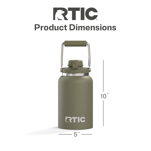 RTIC Half Gallon Outback Jug, Ceramic Lined, Olive | Stainless Steel, Insulated Water Bottle with Lid and Handle, Double Wall Vacuum Insulation - color: Olive