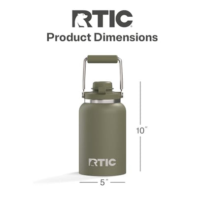 RTIC Half Gallon Outback Jug, Ceramic Lined, Olive | Stainless Steel, Insulated Water Bottle with Lid and Handle, Double Wall Vacuum Insulation - color: Olive