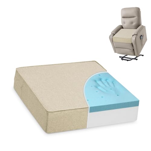Shinnwa Gel Memory Foam Recliner Cushion for Elderly, Extra Large Seat Cushion, Dual-Layer Foam Chair Pad for Couch, Armchair, Wicker Chairs, Floor, 18 × 18 × 4in, Beige - color: Beige, size: 18 × 18 × 4in