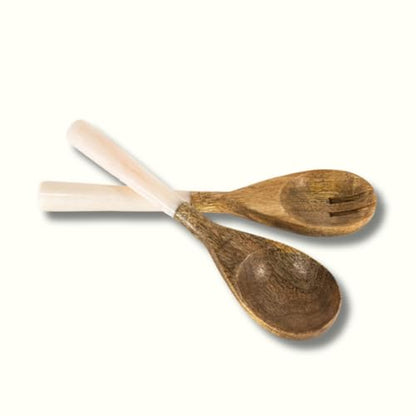Resin Collection Salad Servers – Cream - color: Acacia Wood