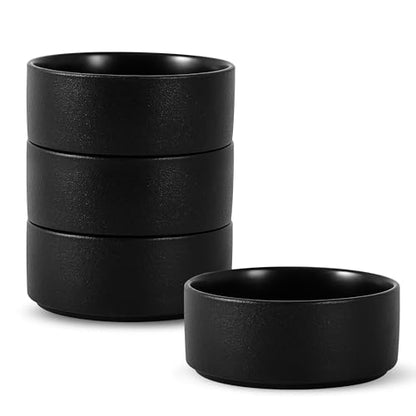 Stoneware Cereal & Soup Bowls Set of 4, 6 Inch, Matte Black | Matte Glaze Ceramic, For Breakfast & Oatmeal, Microwave Safe, Dishwasher Safe - color: Black, size: Cereal Bowls Set (4PCS)